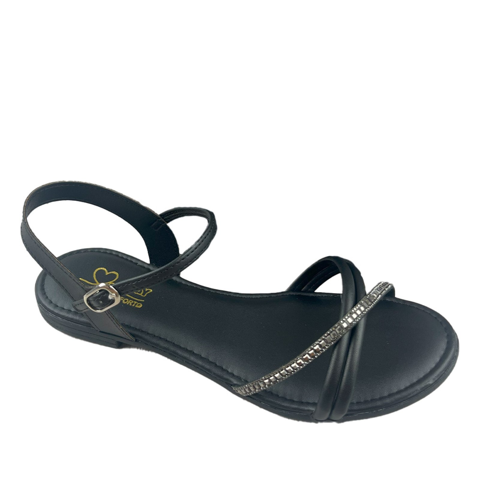 Infantil – Sandália Flat Ibiza Kidy Salto Baixo Fecho Com Fivela Menina Preto