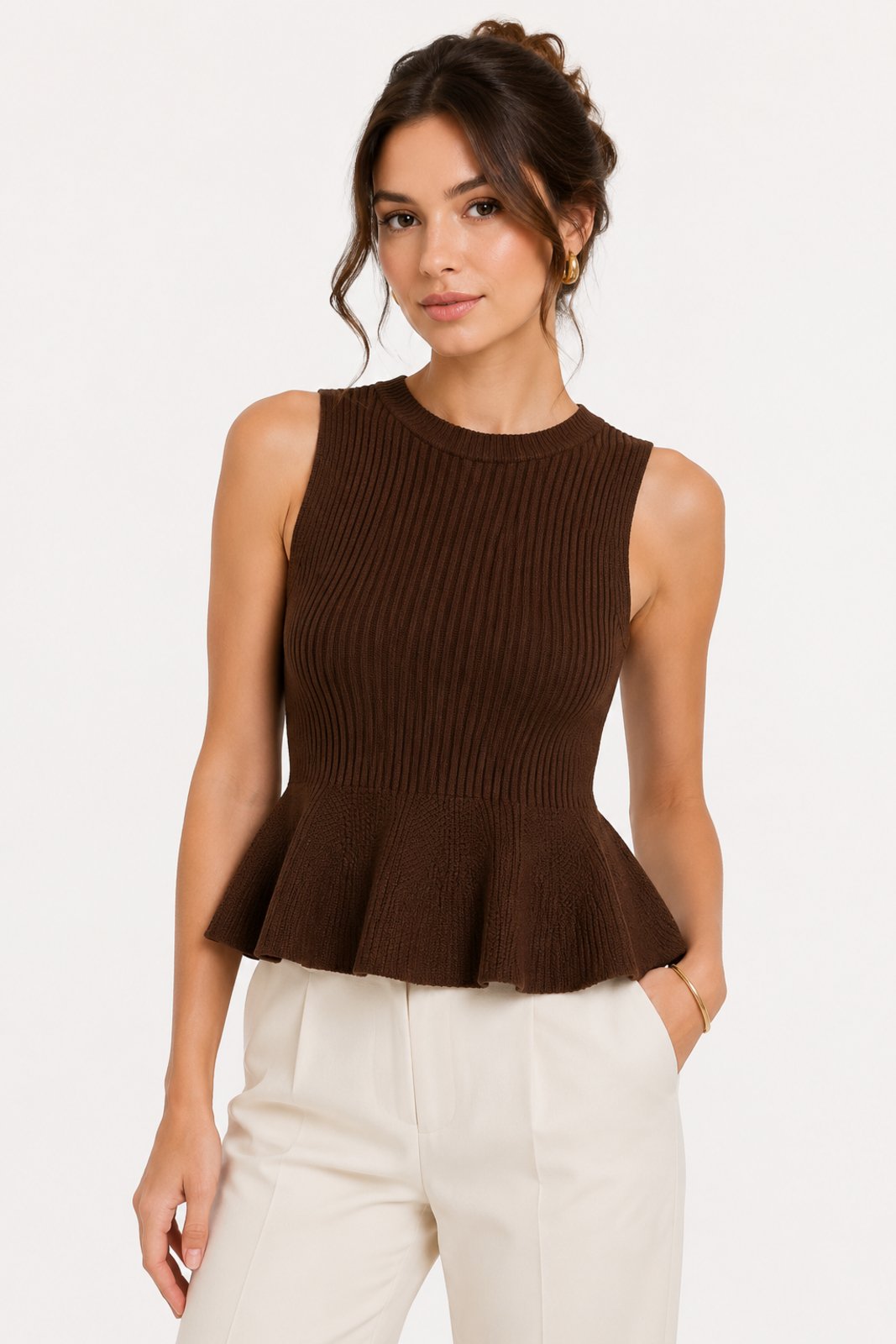 Blusa Tricôt D Bell Outlet Fashion Peplum Marrom