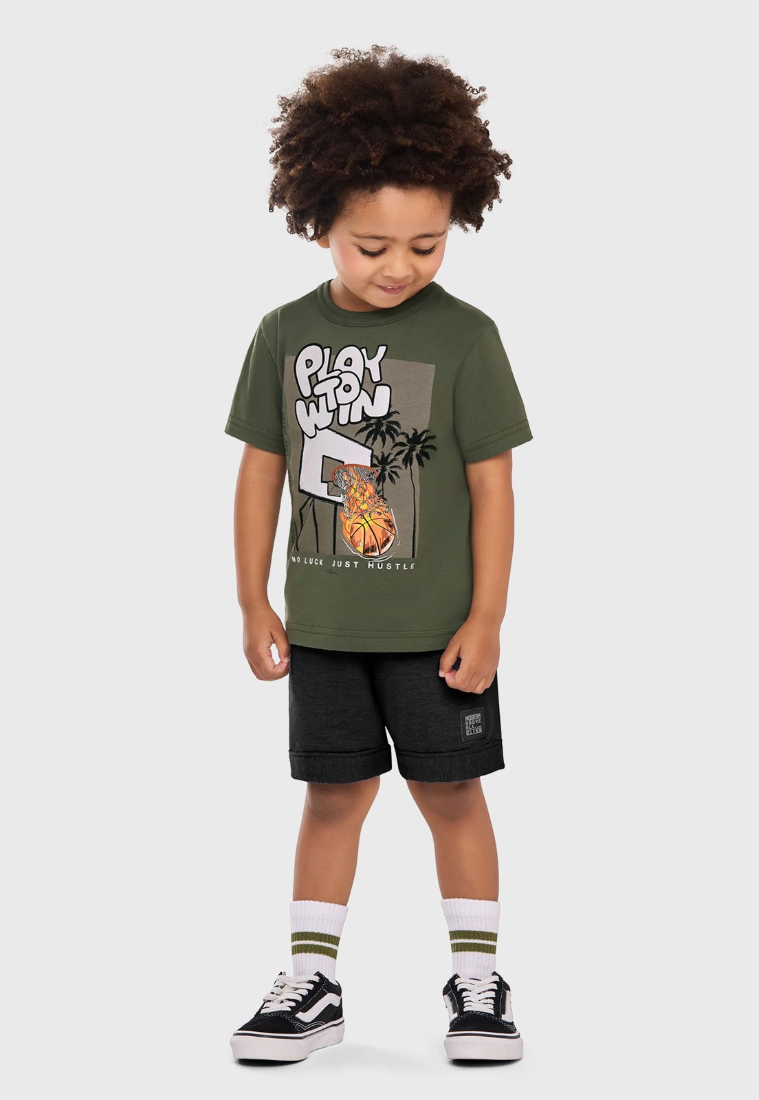 Infantil - Conjunto Curto Elian Estampa Play To Win Verde Oliva