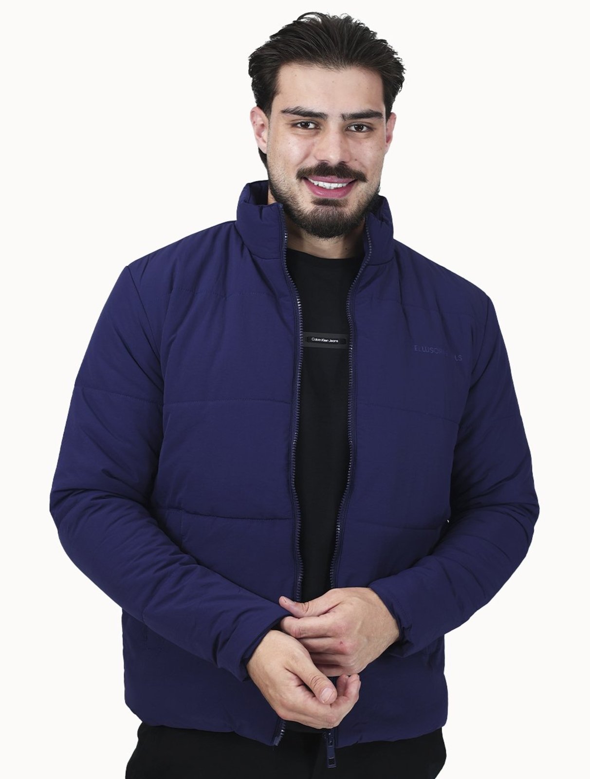 Jaqueta Ellus Masculina Nylon Puffer Wrinkle Azul Marinho