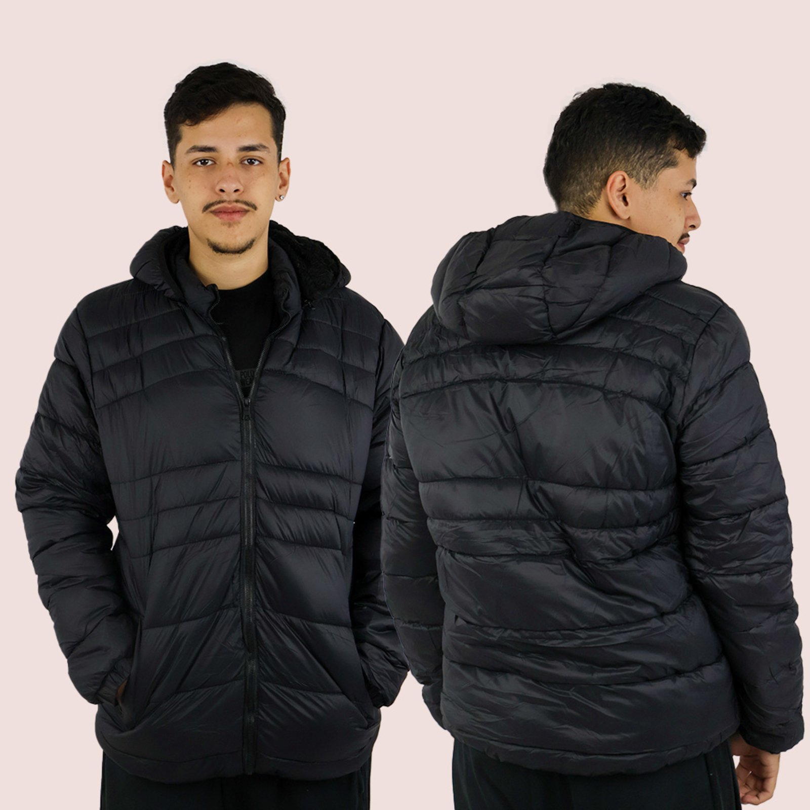 Jaqueta Puffer Impermeável Masculina Com Capuz Removível Preto