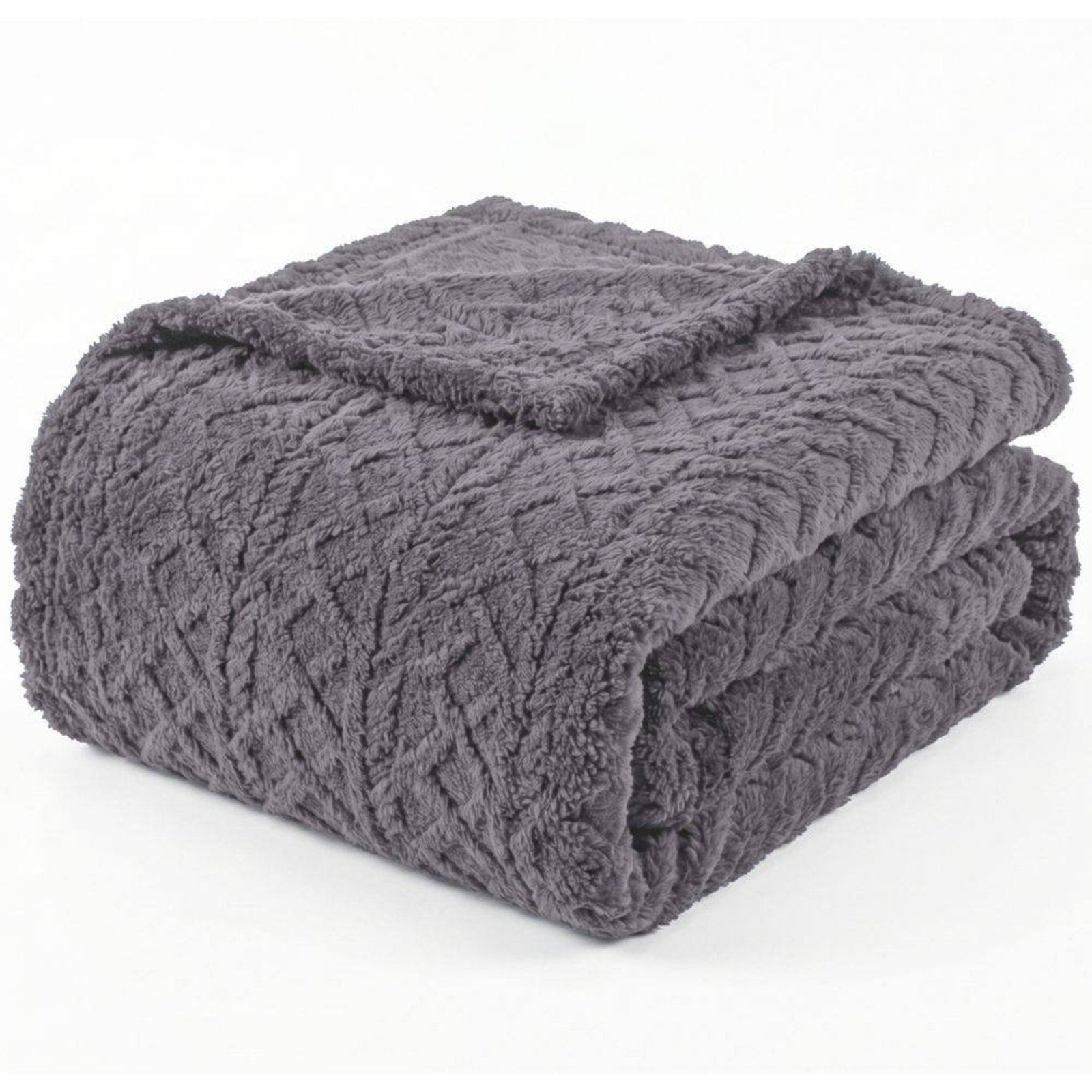 Manta Queen Casa Modelo Enxovais Dupla Face 240g/m²Jacquard Alto Relevo Aveludada Quente e Macia - Cinza 100% Poliéster