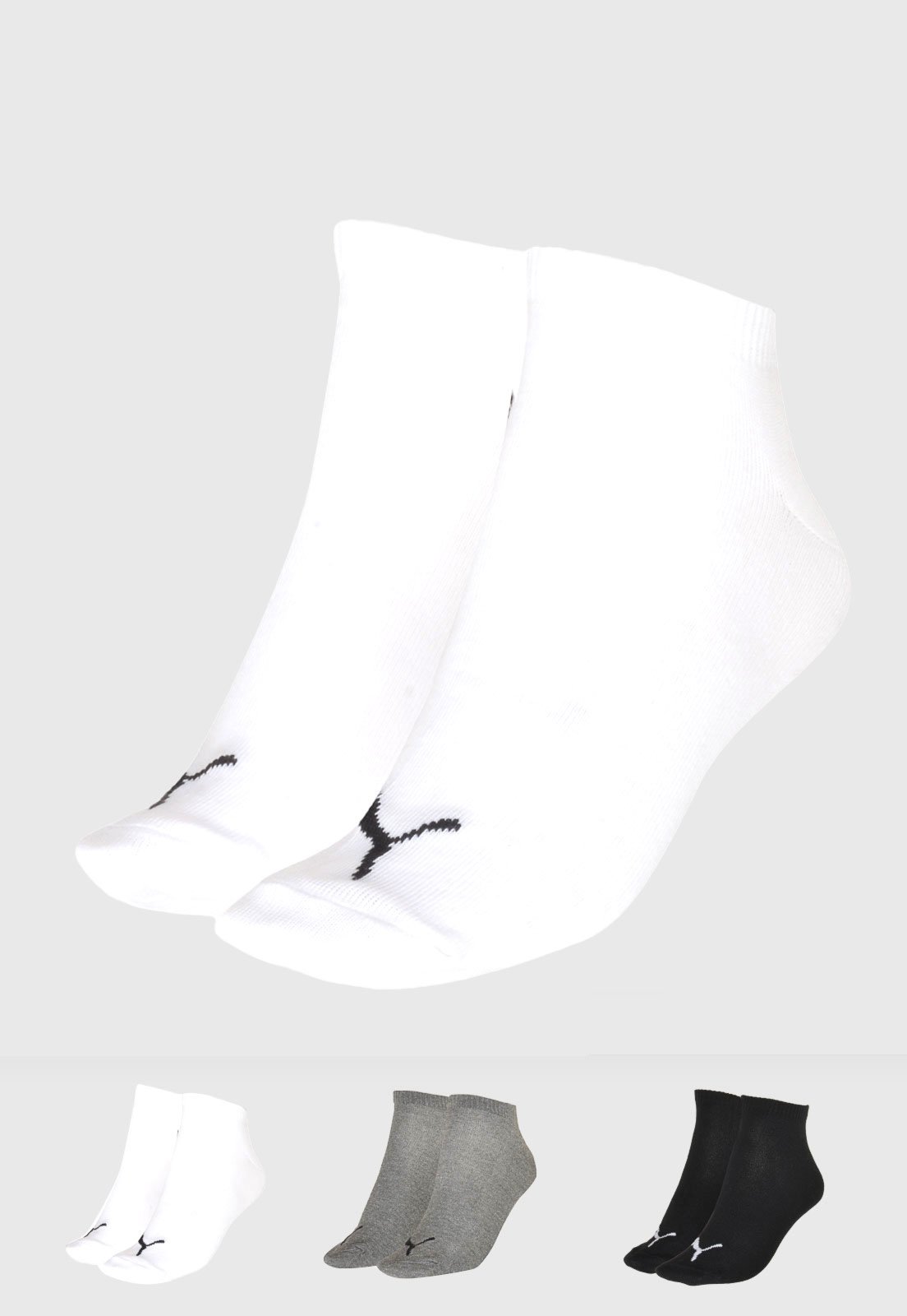 Kit 3pçs Meia Puma Logo Branca