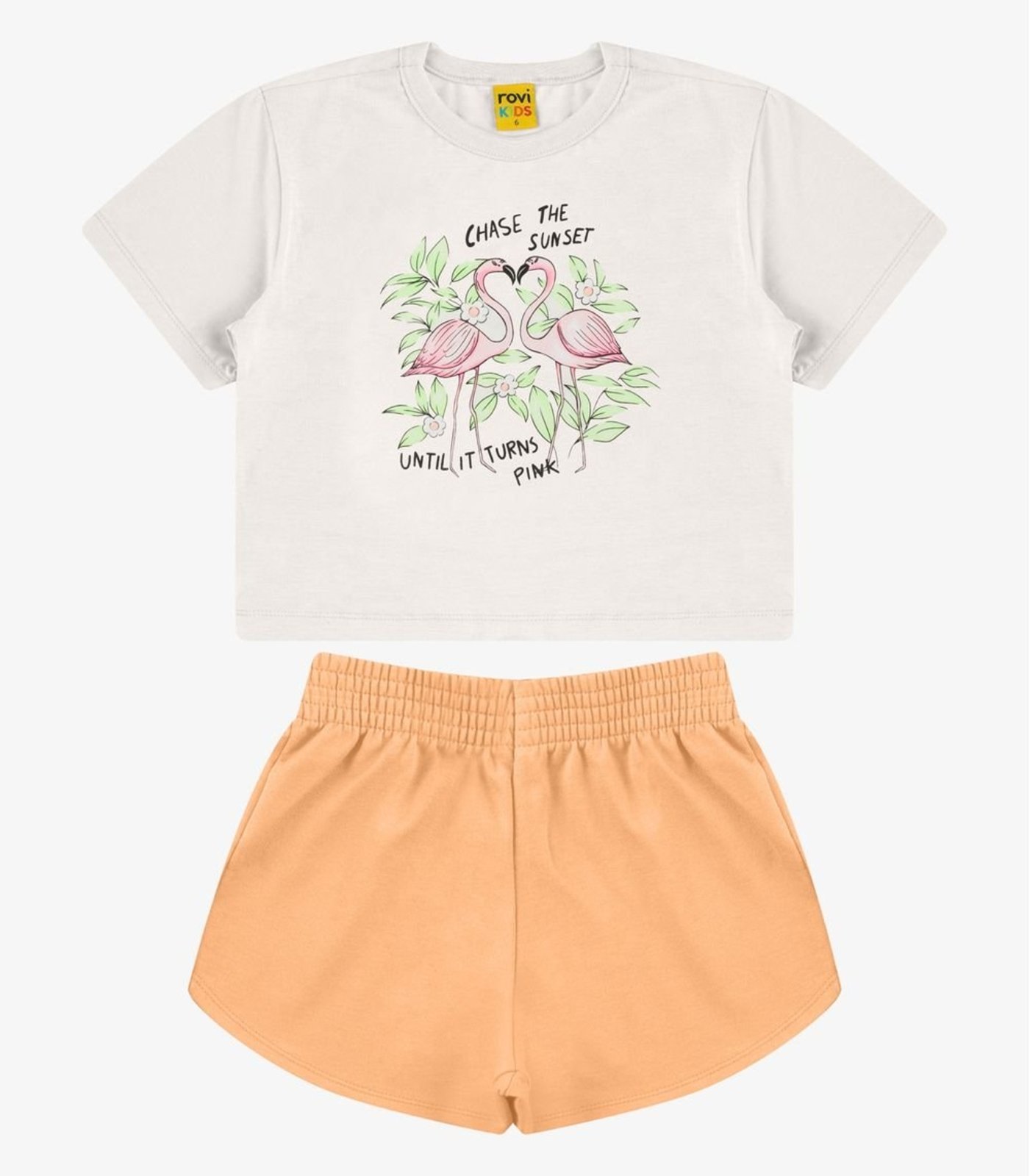 Infantil - Conjunto Blusa com Shorts Meia Malha Rovi Bege