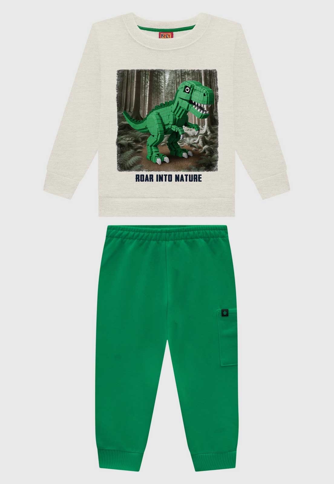 Infantil - Conjunto Kyly Dinossauro Estampa Off-White