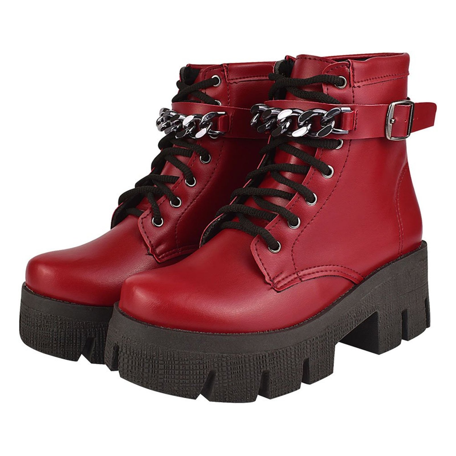 Coturno Feminino Bota Corrente CM Calçados Confortável Macio Plataforma Tratorado Vermelho