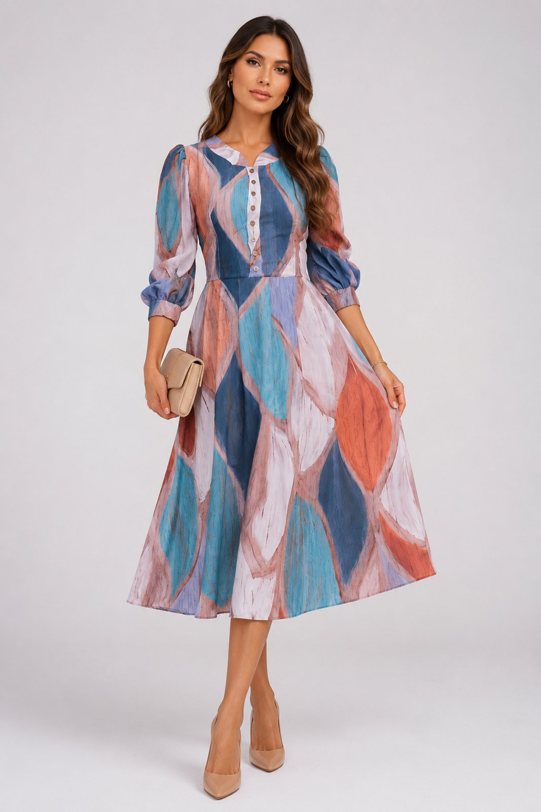 Vestido Midi D Bell Outlet Fashion Romântico Botões Rosa