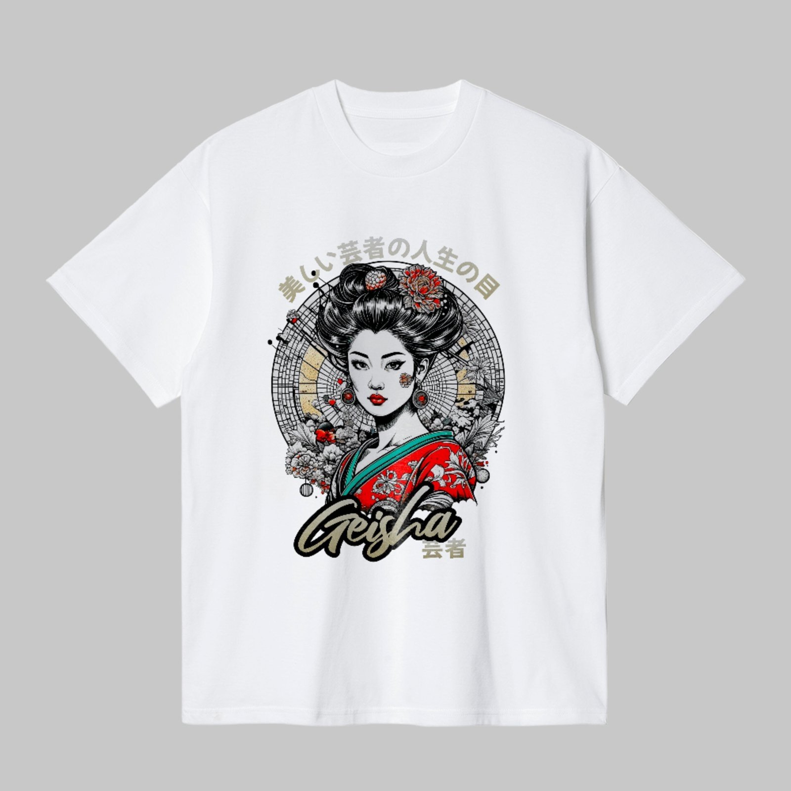 Camiseta Básica Geisha Japan Style Estampa Unissex Branco