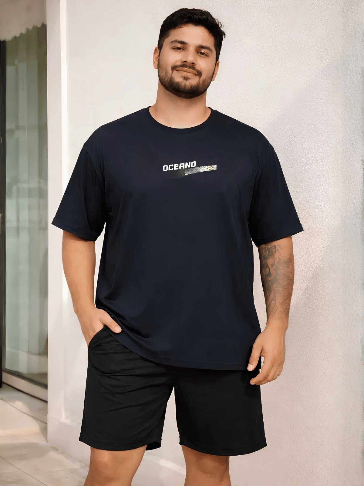 Camiseta Masculina Plus Size Básica Dry-Fit Tech Oceano