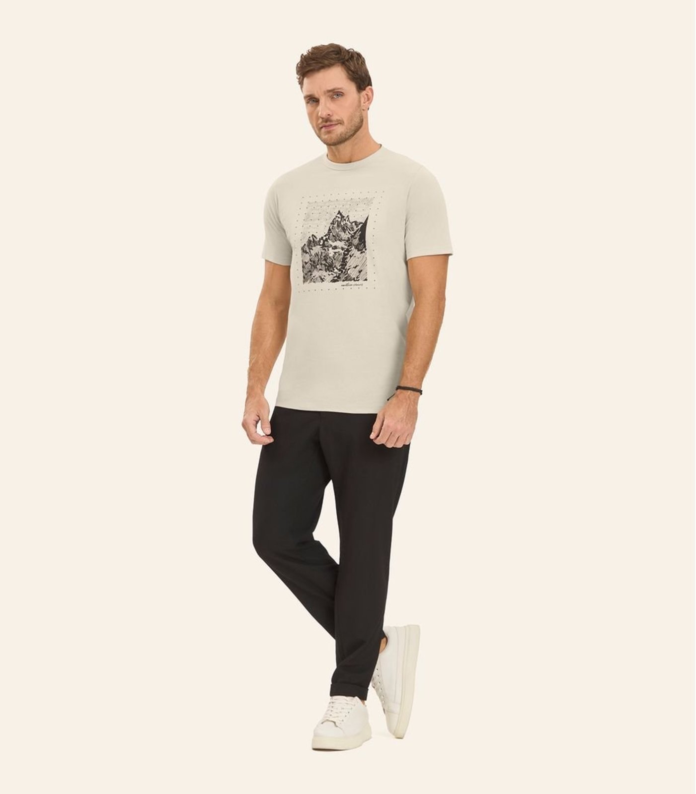 Camiseta Masculina em Meia Malha Diametro Bege