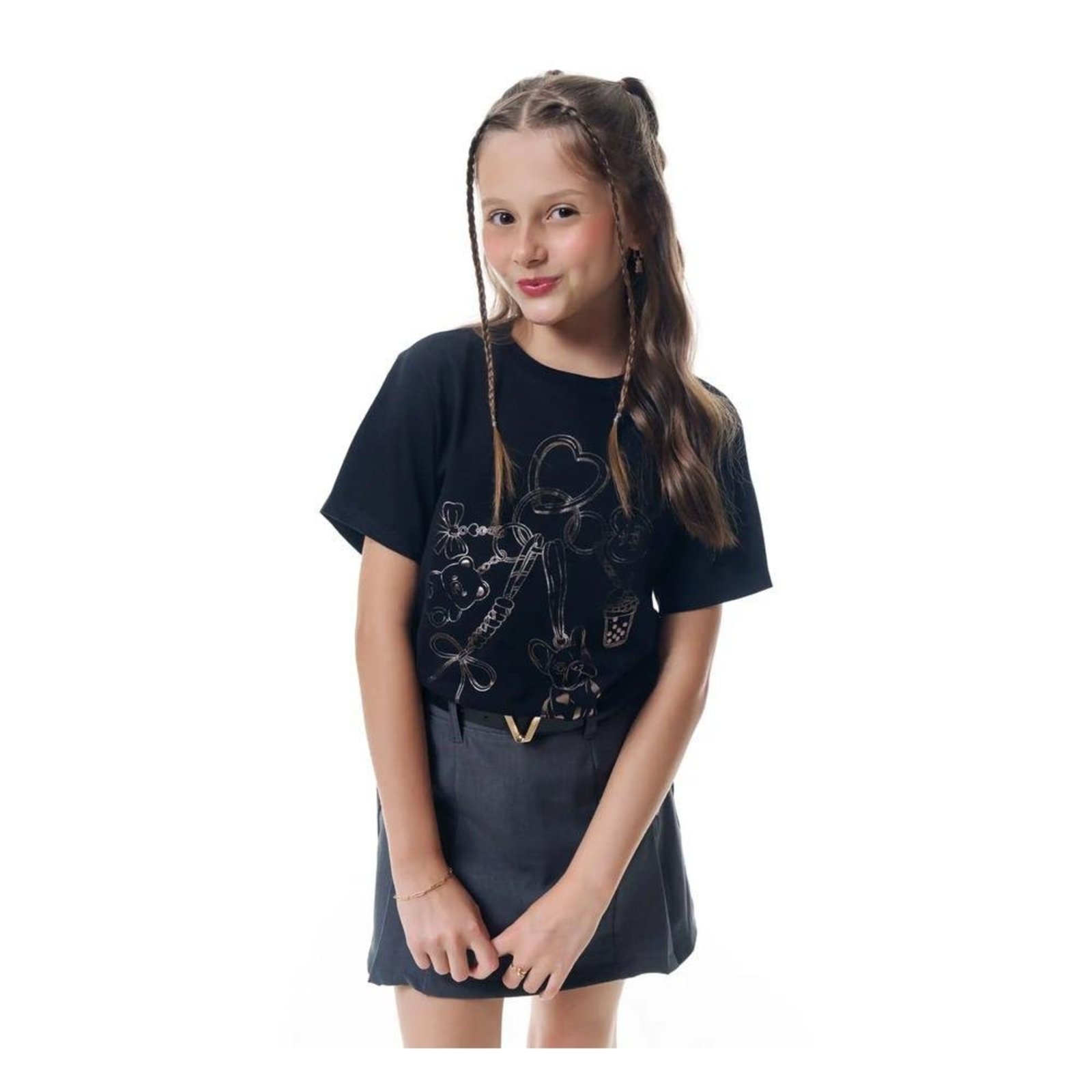 Infantil - Camiseta Menina Preto Vic&Vicky 14 Preto