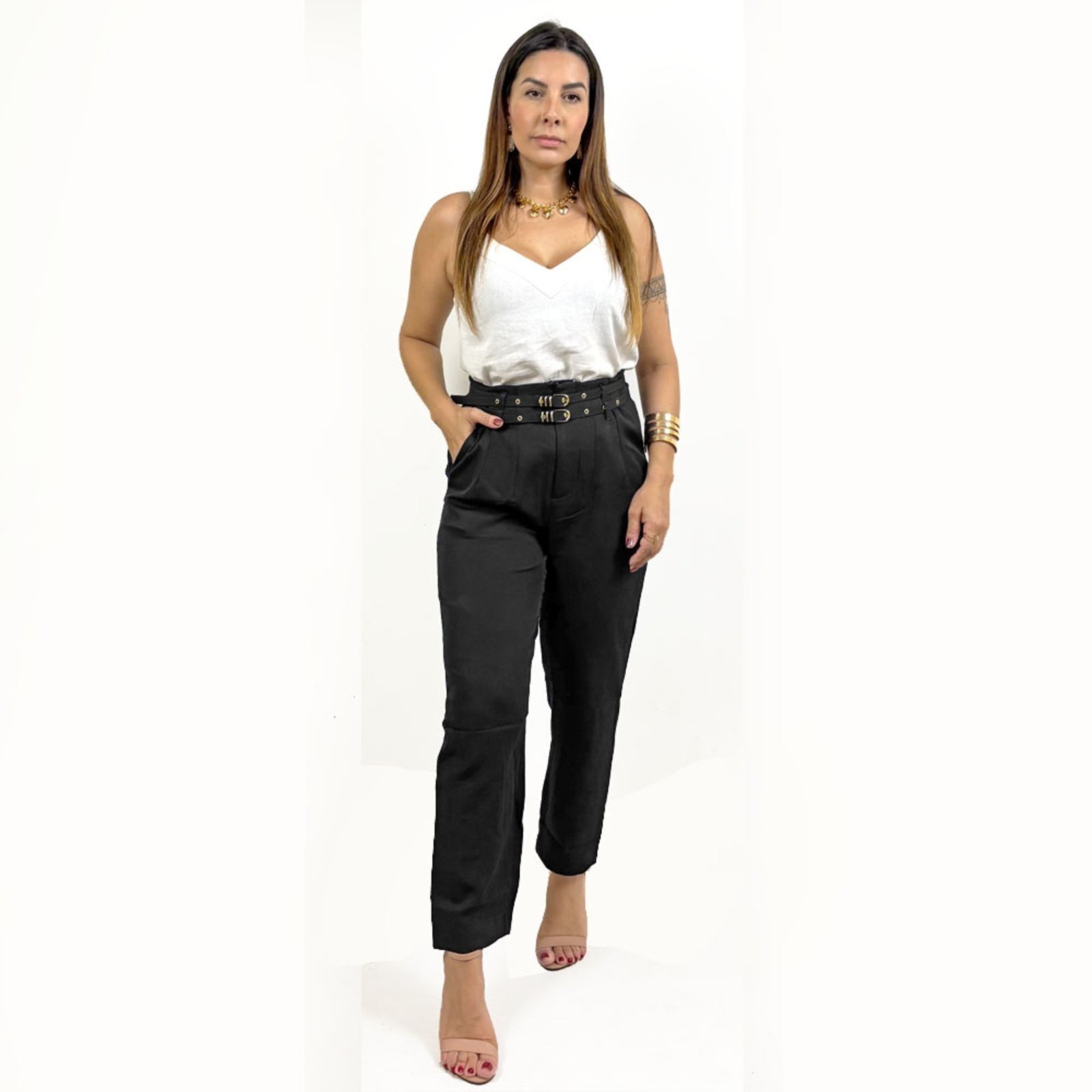 Calça Alfaiataria Cinto Dress Code Preto