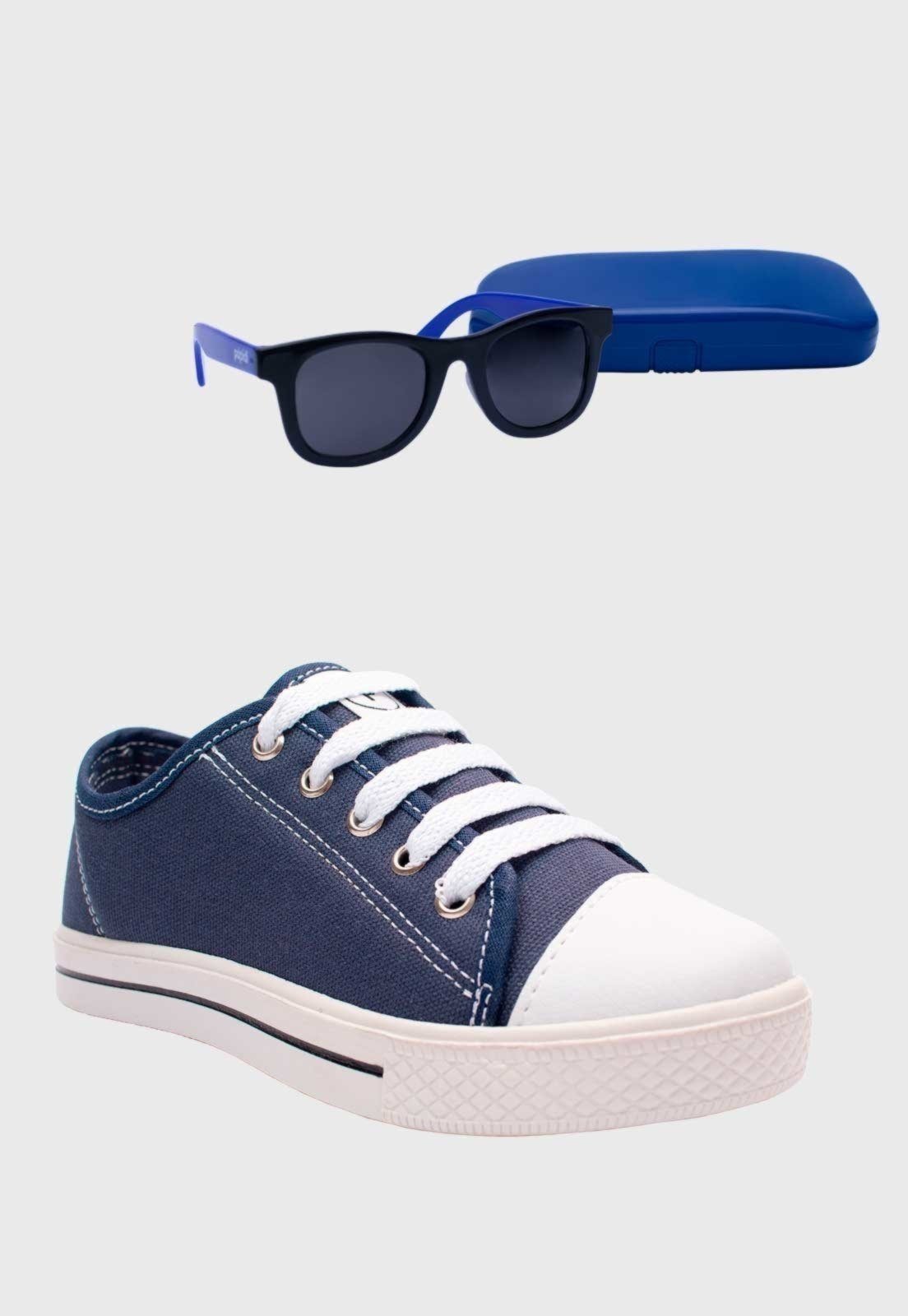Infantil - Kit Tenis Popstar Marinho e Oculos de Sol Azul