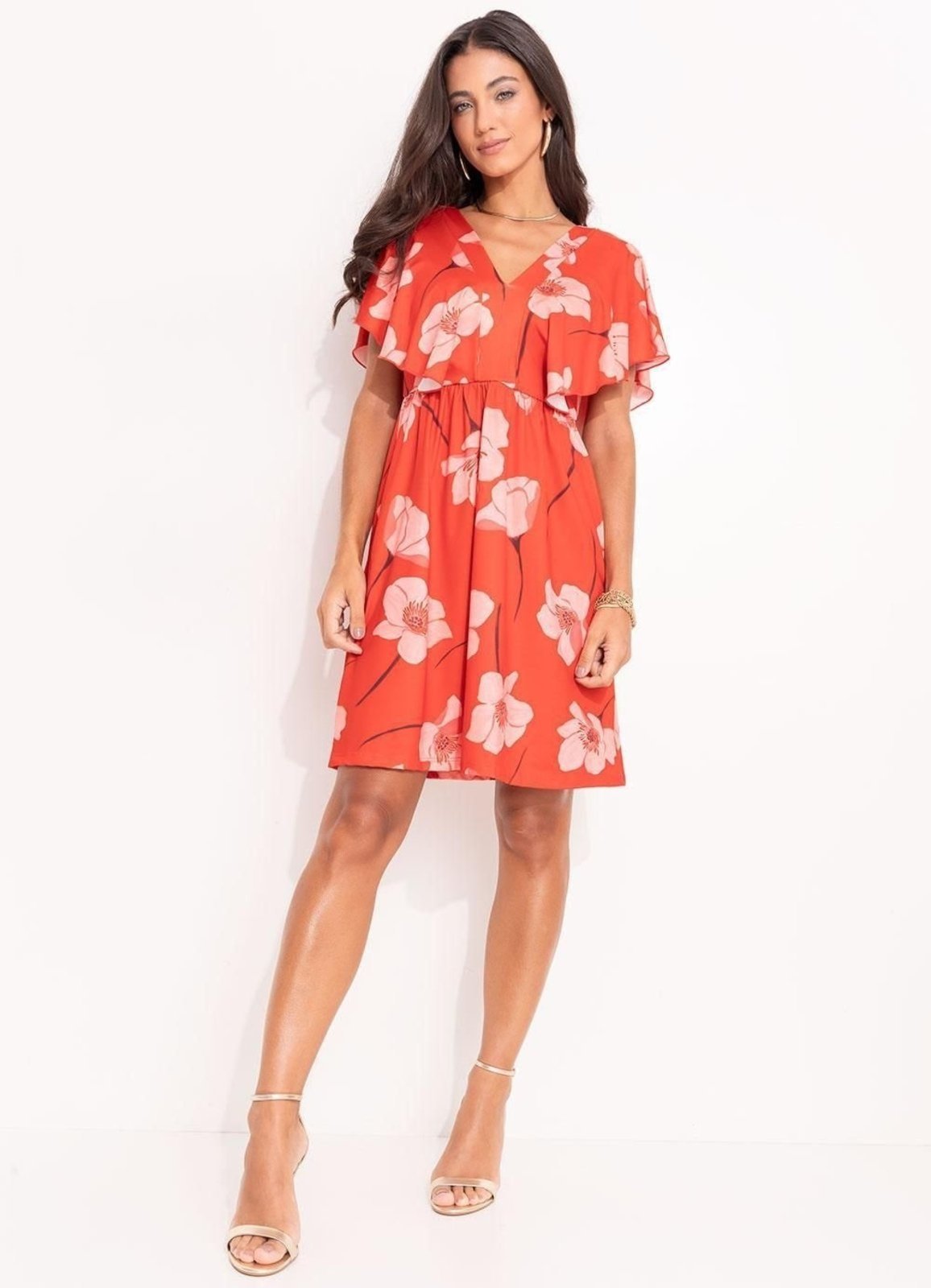 Vestido Curto Malha Fria Flores Colorido Quintess
