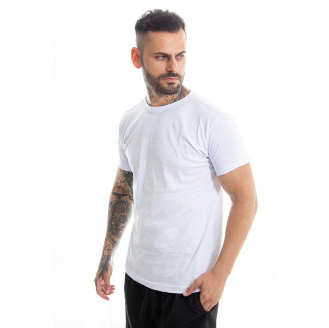 Camiseta Basica Lisa Masculino Premium Algodão Casual Branco