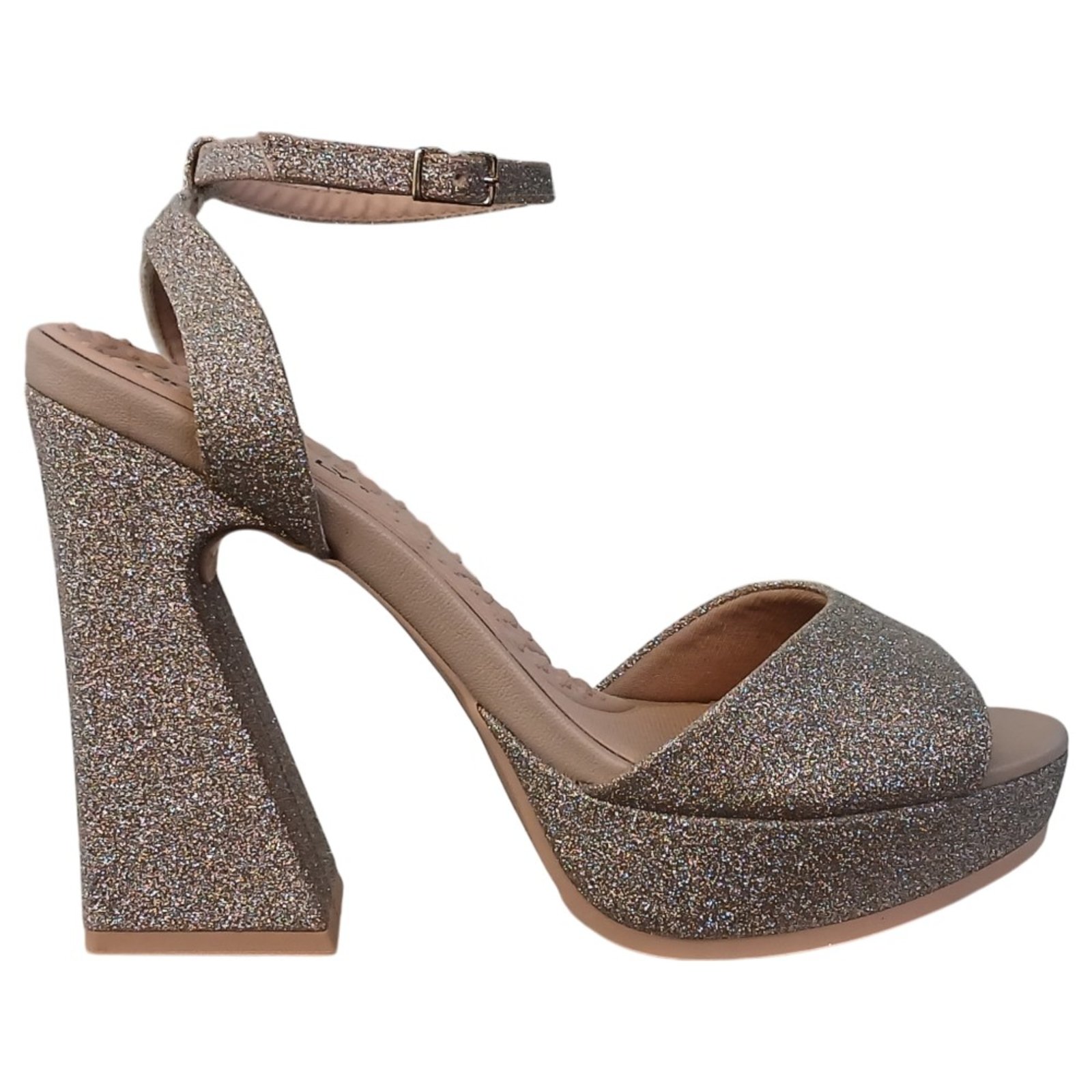 Sandália Salto Alto Gliter 818015 Feminina – Champagne