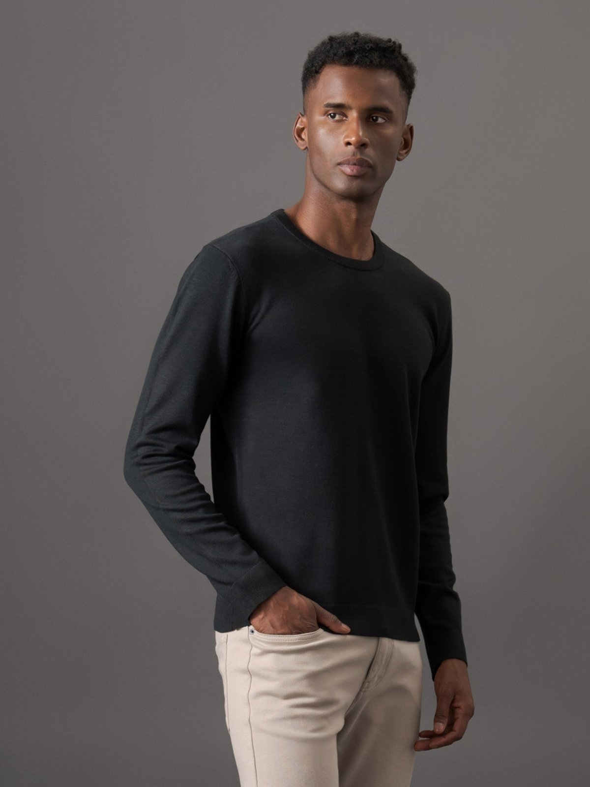 Tricot Masculino Gola Careca Viscose Calvin Klein Jeans - Preto Calvin Klein Jeans