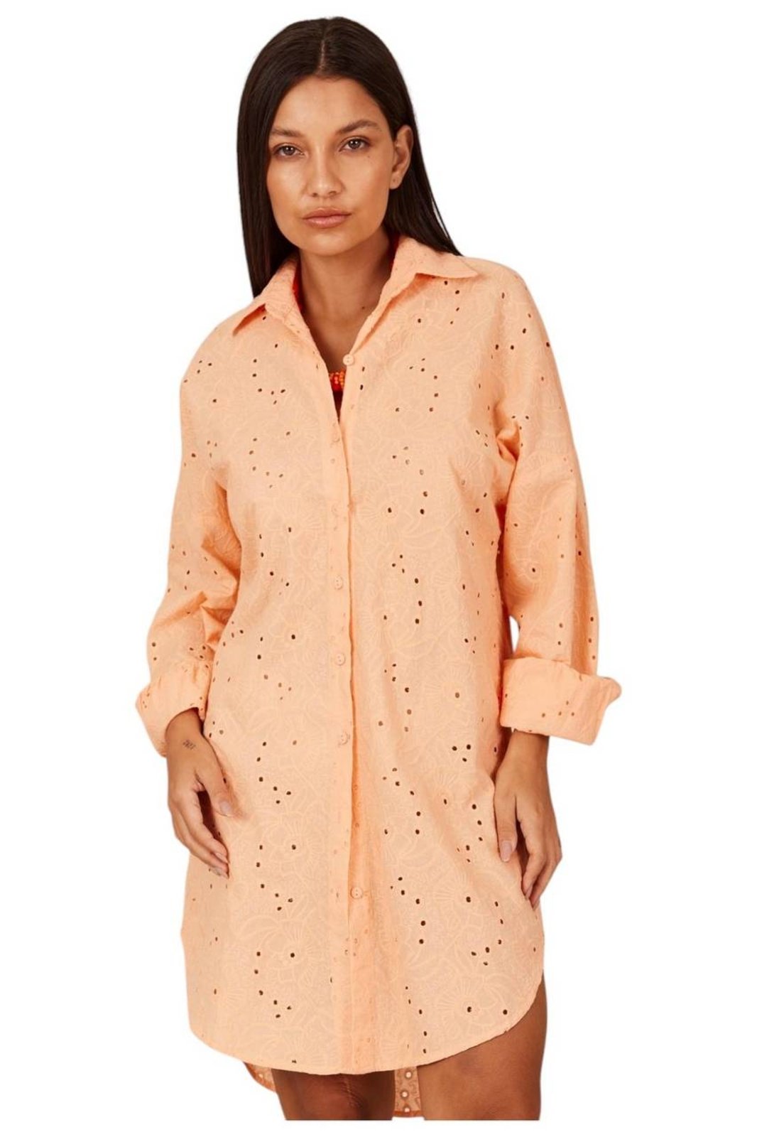Chemise Clássica Broderie Alongada Laranja Claro Yacamim M5 – Laranja