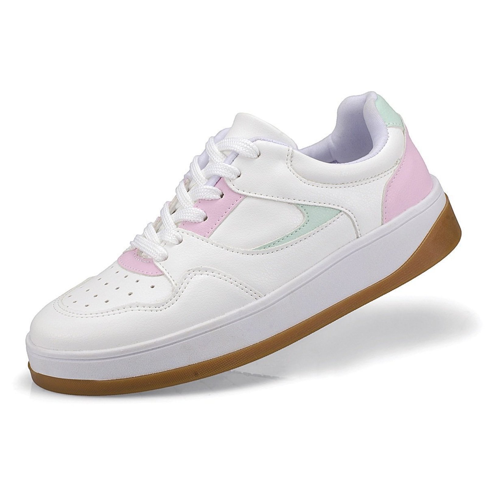Tênis Feminino Casual Solado Alto Com Cadarço E Recortes 2501 BCO/ROSA