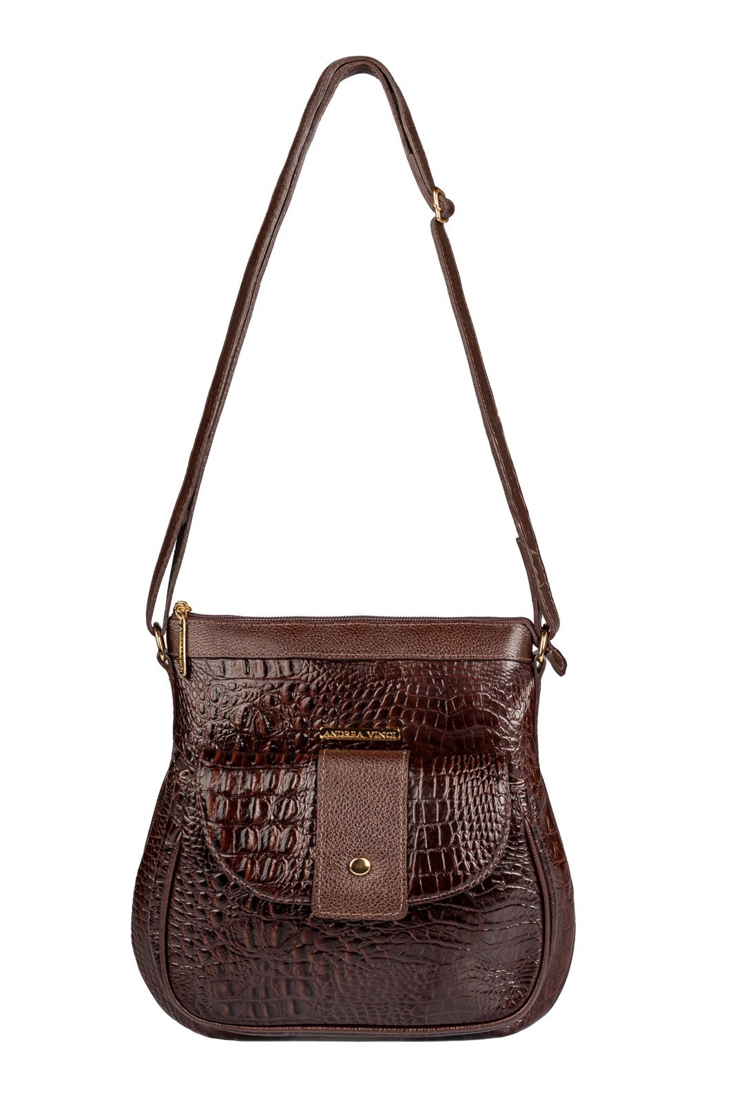 Bolsa tiracolo de couro croco Elis - Café