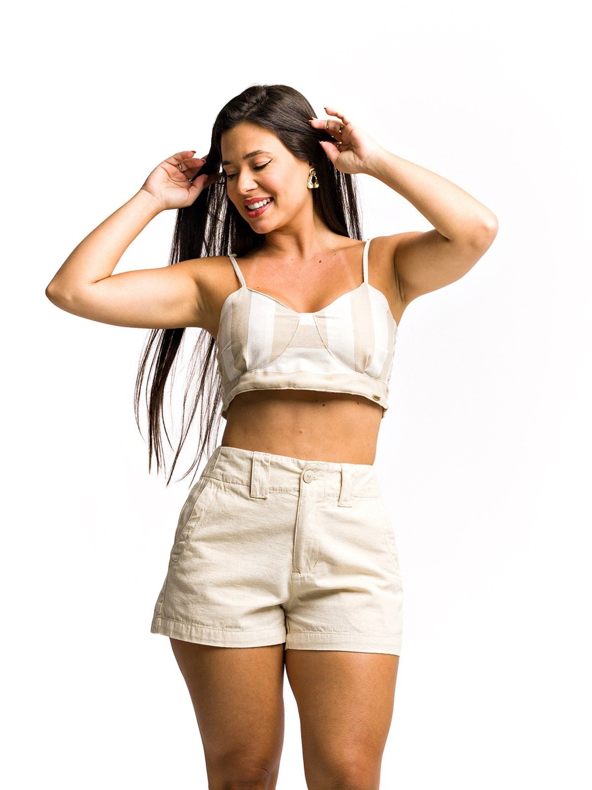 Short Restrito Jeans de Linho Natural – Bege