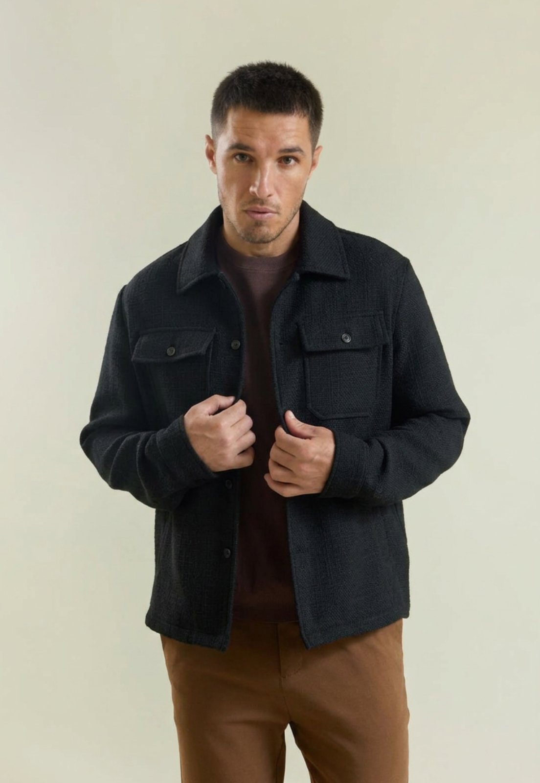 Jaqueta Tweed Warm Masculina Casual Elegante Preto Dialogo