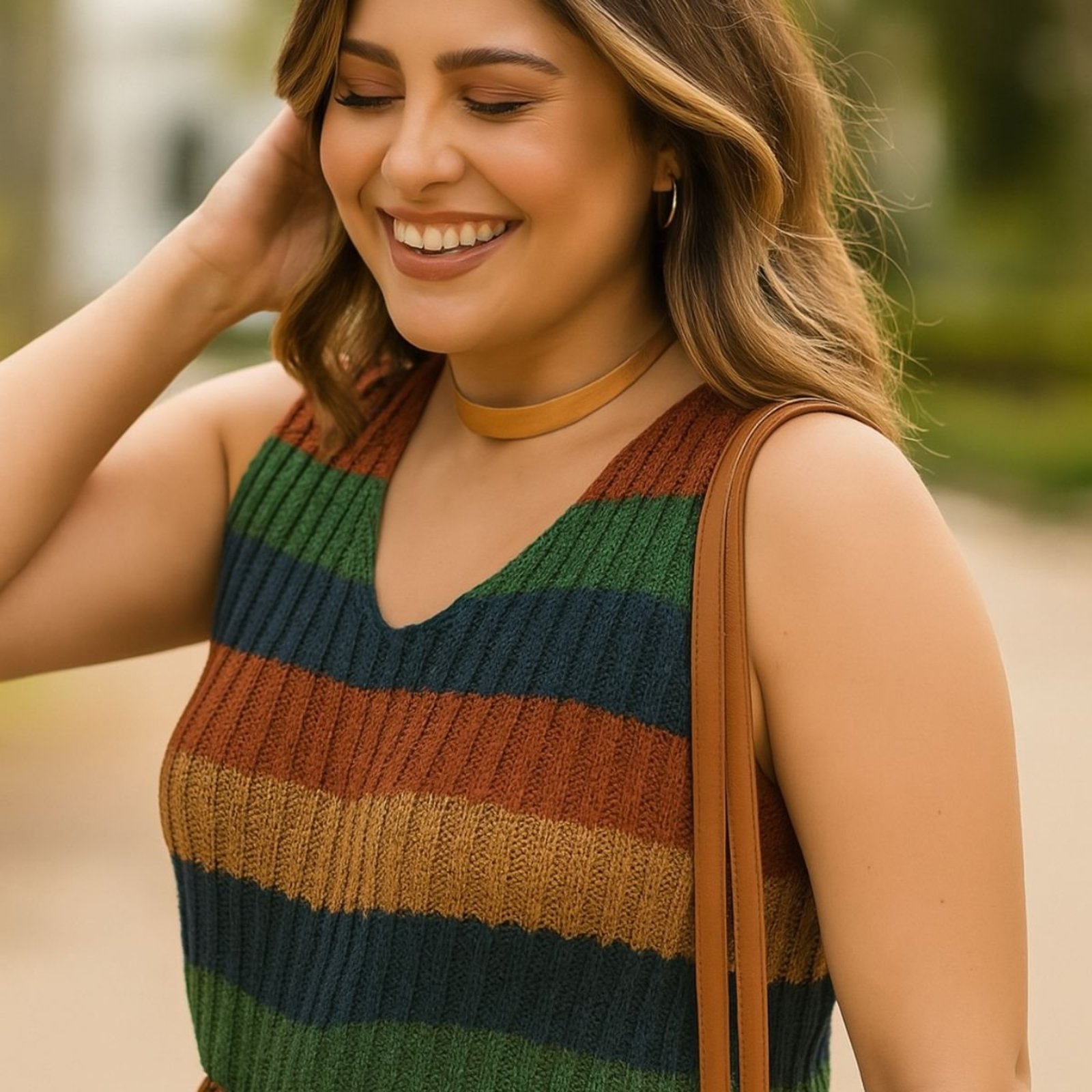 Regata Listrada Vih Triny em Tricô Feminina Moda Casual Estilo e Conforto Verde
