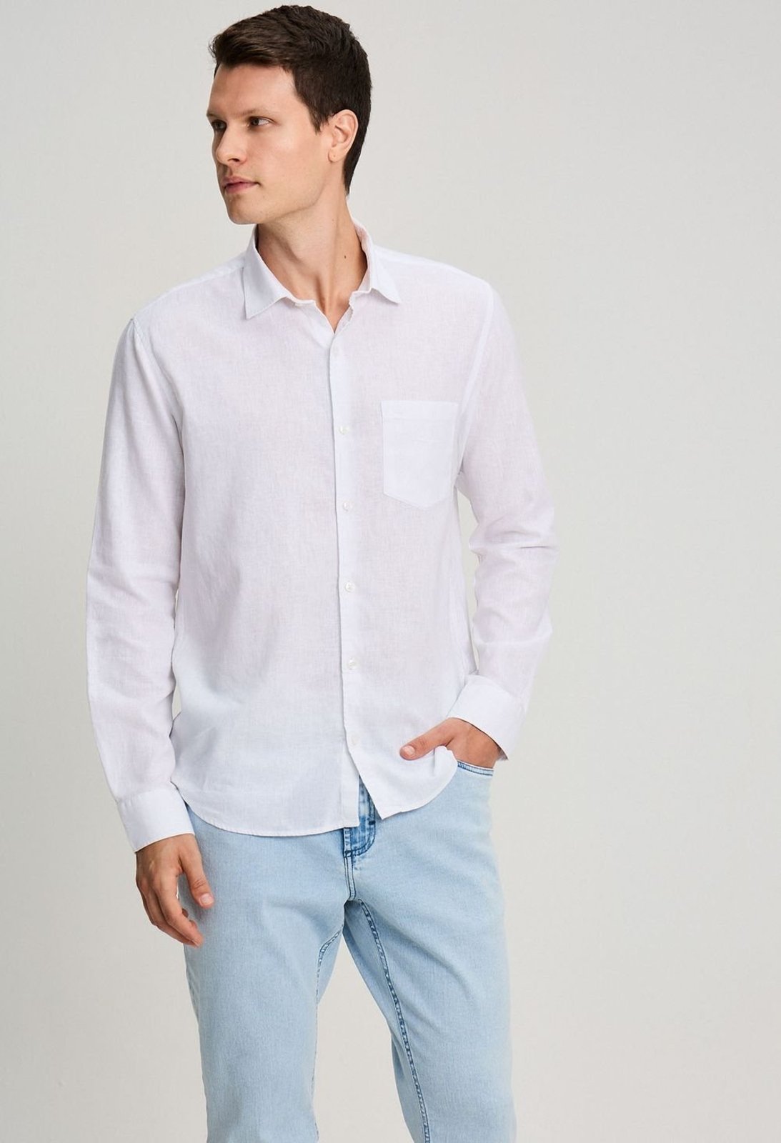 CAMISA DOCTHOS RELAXED FIT MANGA LONGA LINHO MISTO COM BOLSO 001 Branco P
