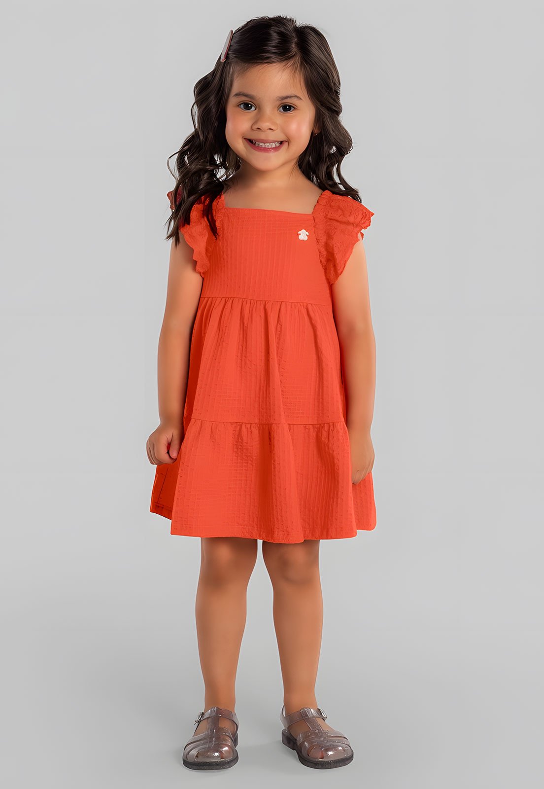 Vestido Brandili Aplicação Ursinho Laranja