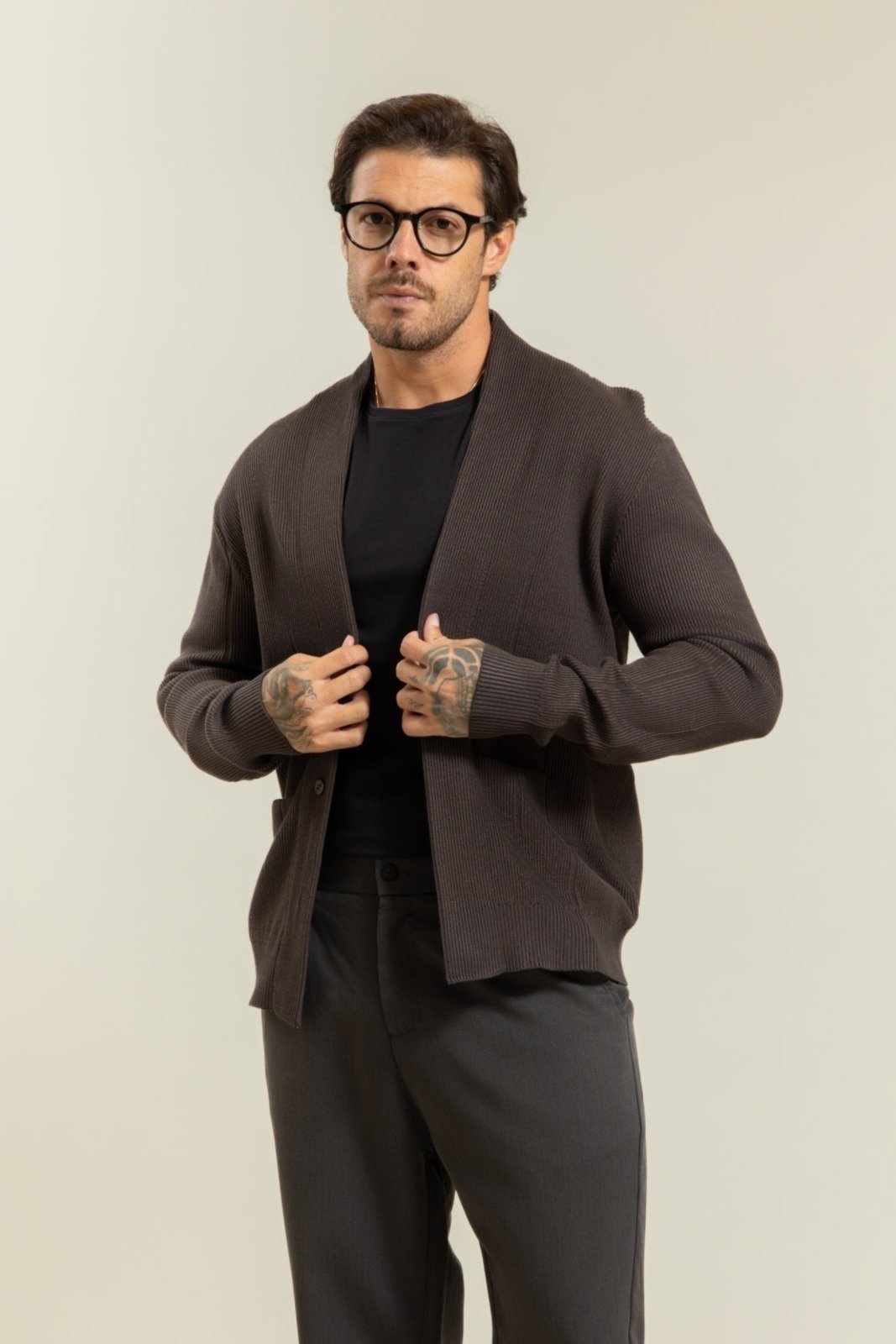 Cardigan Tricot Masculino com Bolsos em Viscose Chumbo Dialogo