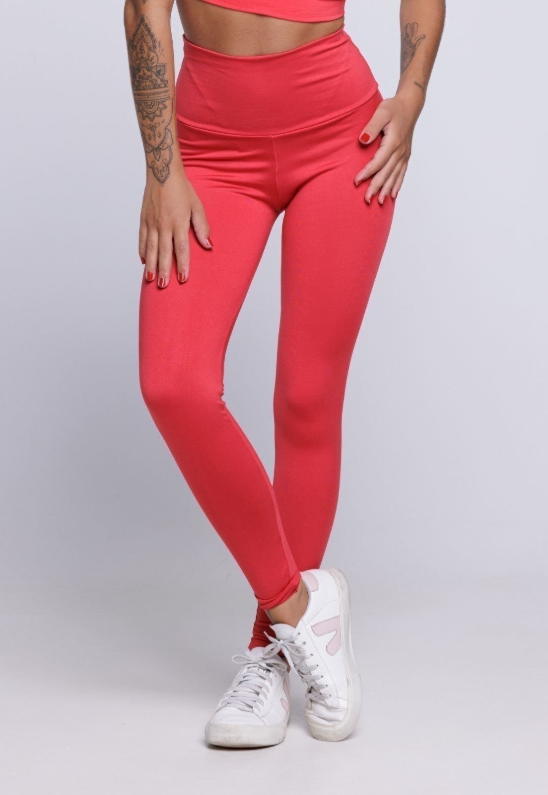 Calça Legging WLS Modas Suplex Cós Alto Lisa Vermelho