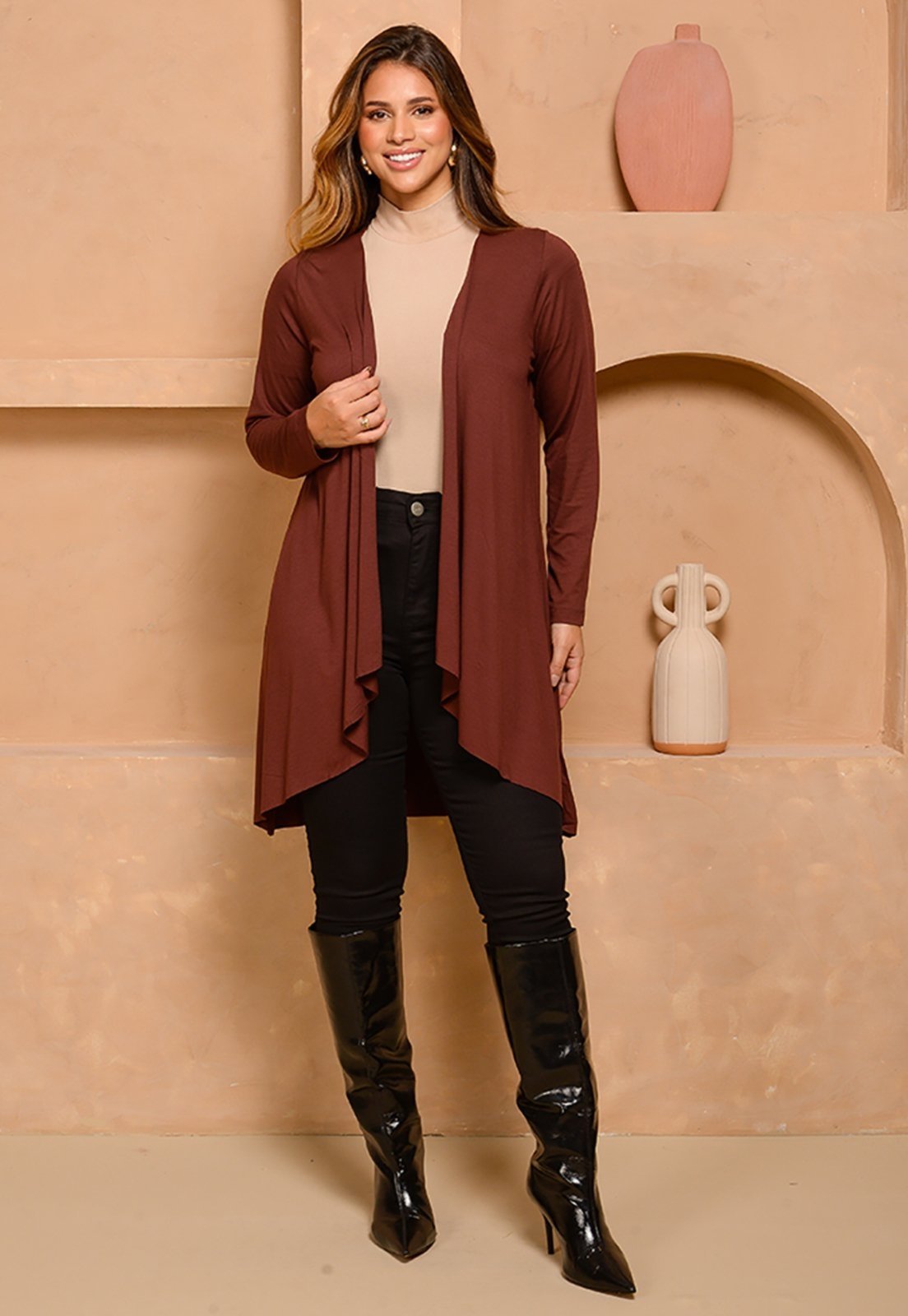 Cardigan Manga Longa BBonnie Isadora Marrom