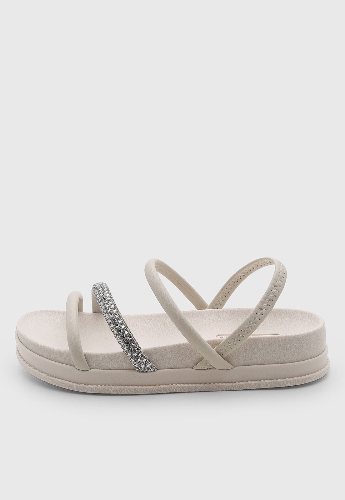 Sandália Feminina Moleca Tiras Finas Detalhe Brilhante Off-White