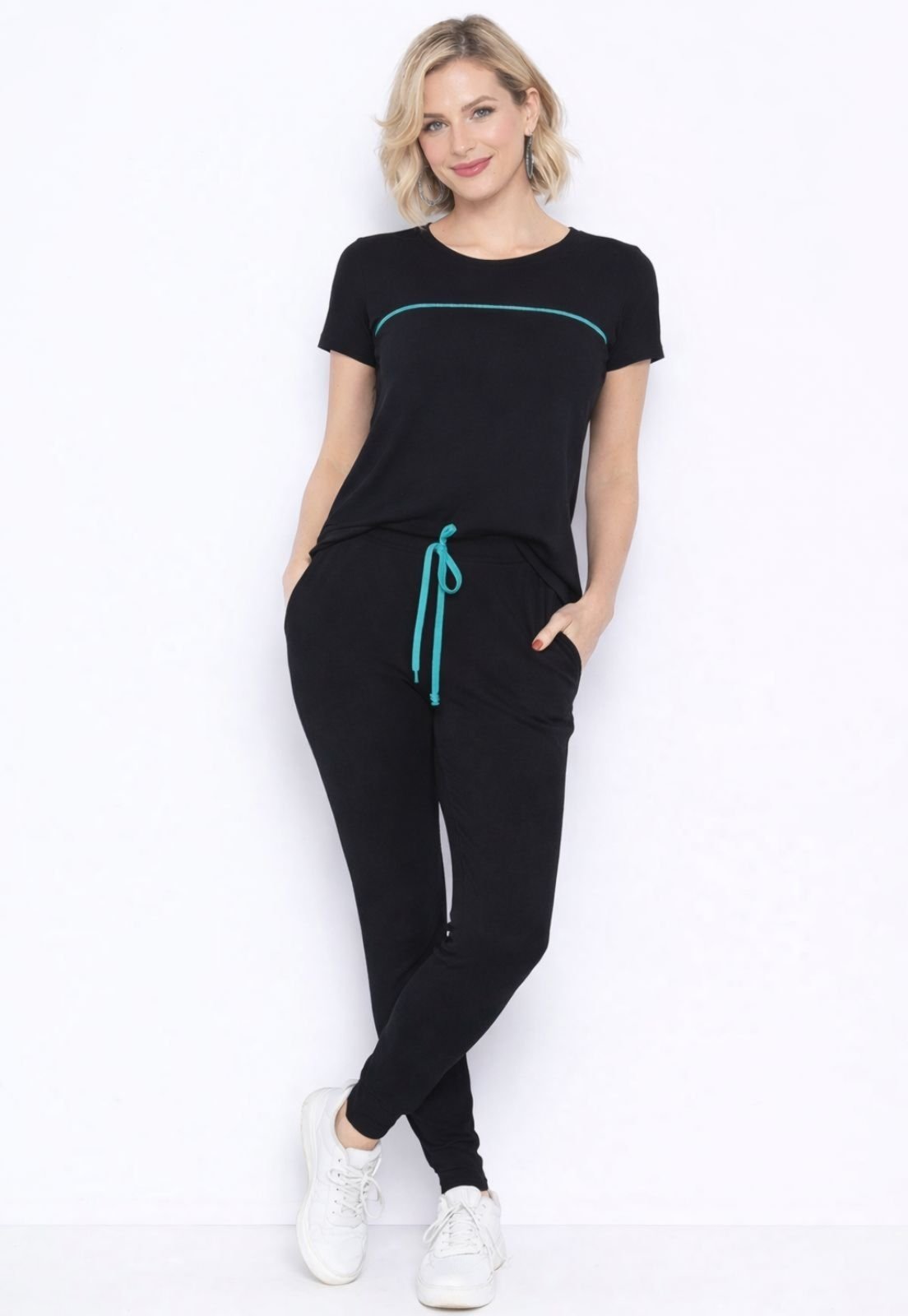 Conjunto Viscolycra Maria Paes Preto Com Viés Verde