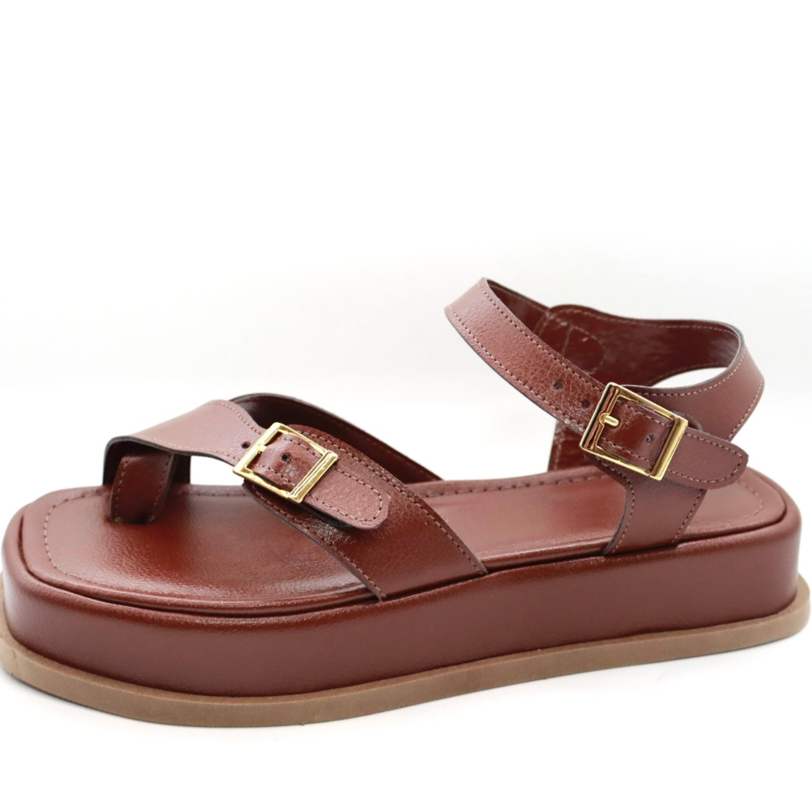 Sandália Flatform Feminina Papete Tiras Fivela 23410 Floter Cacau