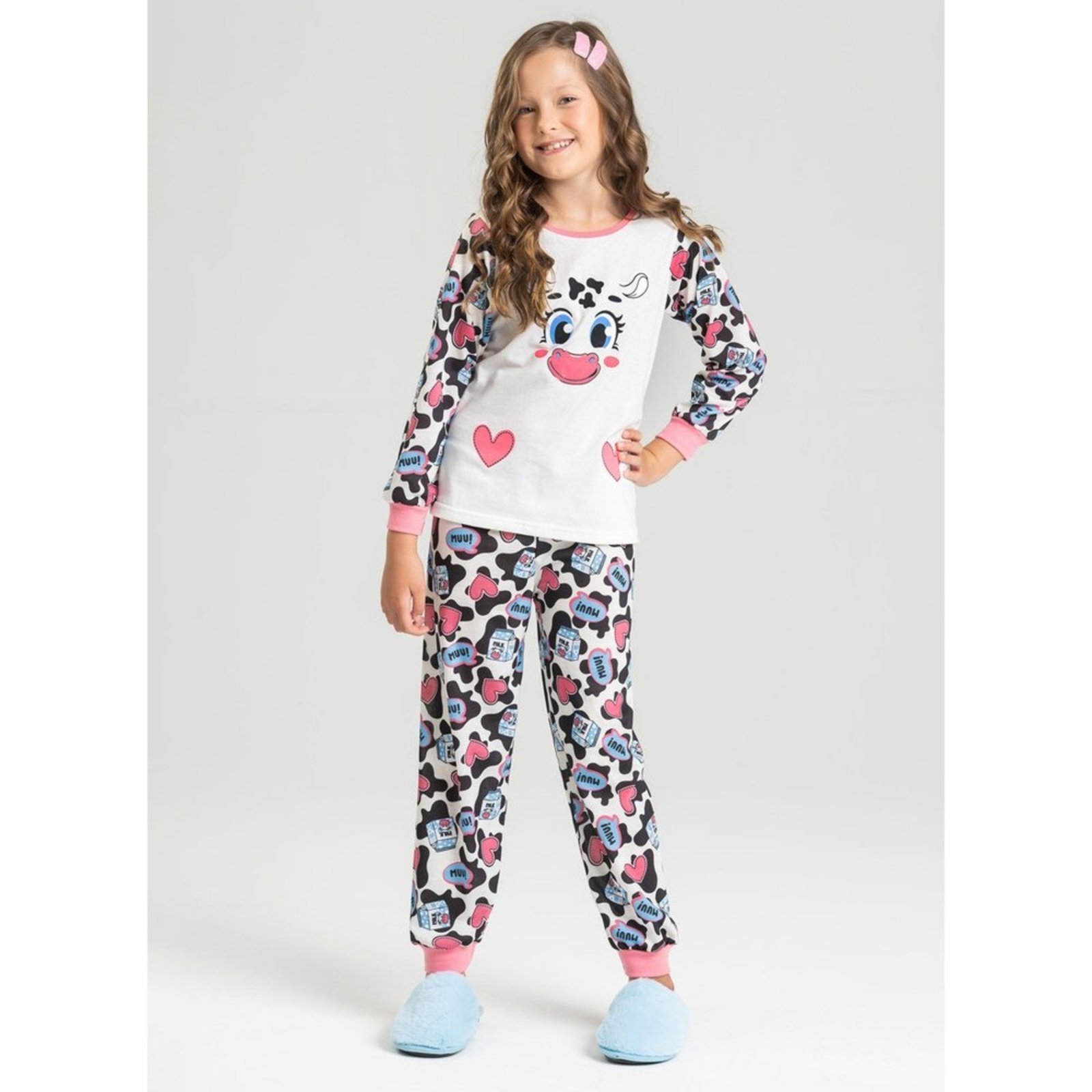 Pijama Longo Menina Natural Vaquinha Muu