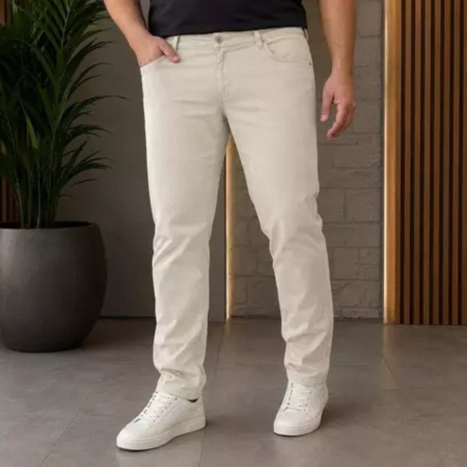 Calça Bege Sarja Masculina Plus Size Allepo Jeans