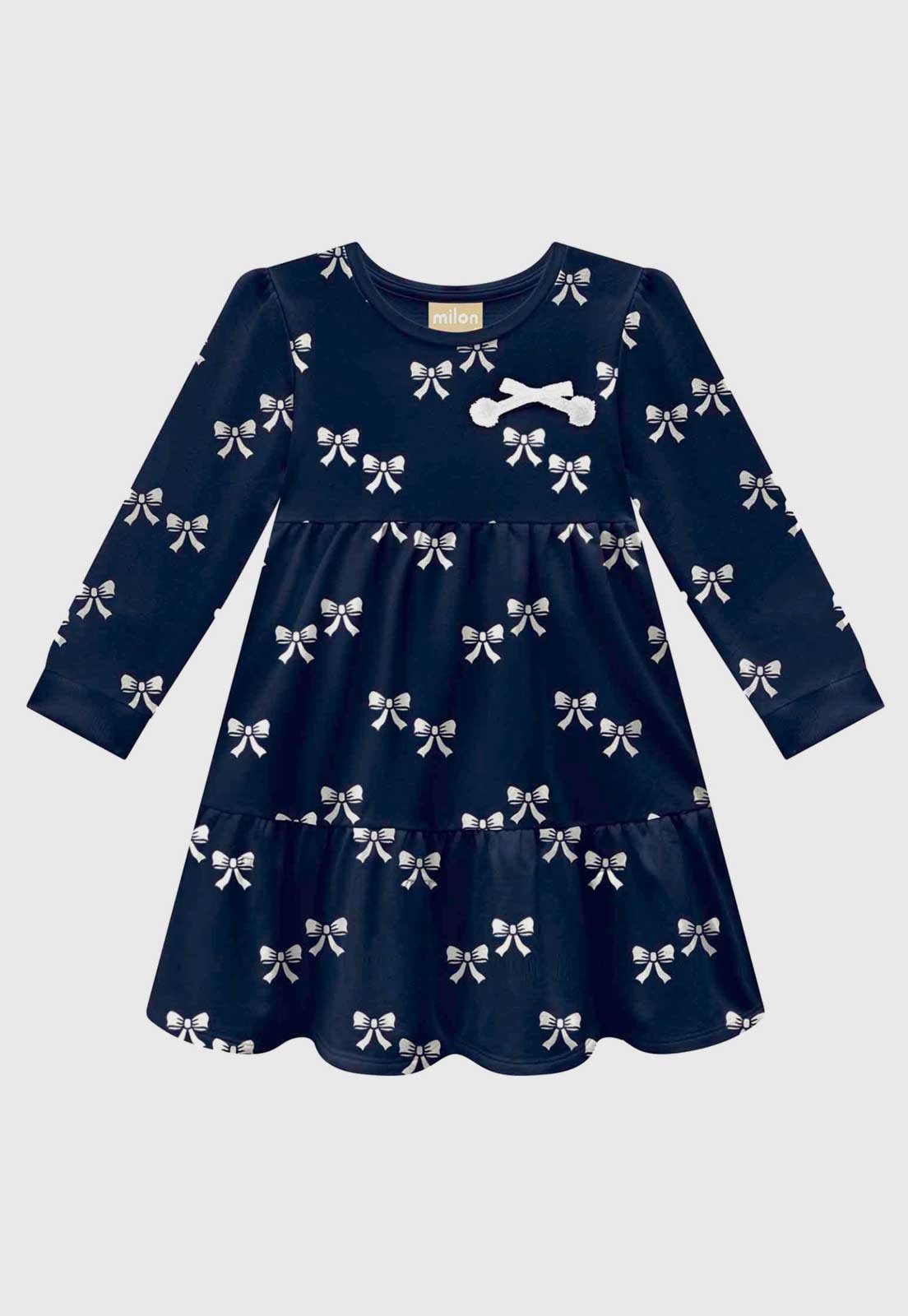 Infantil - Vestido Milon Estampa Laços Azul Marinho