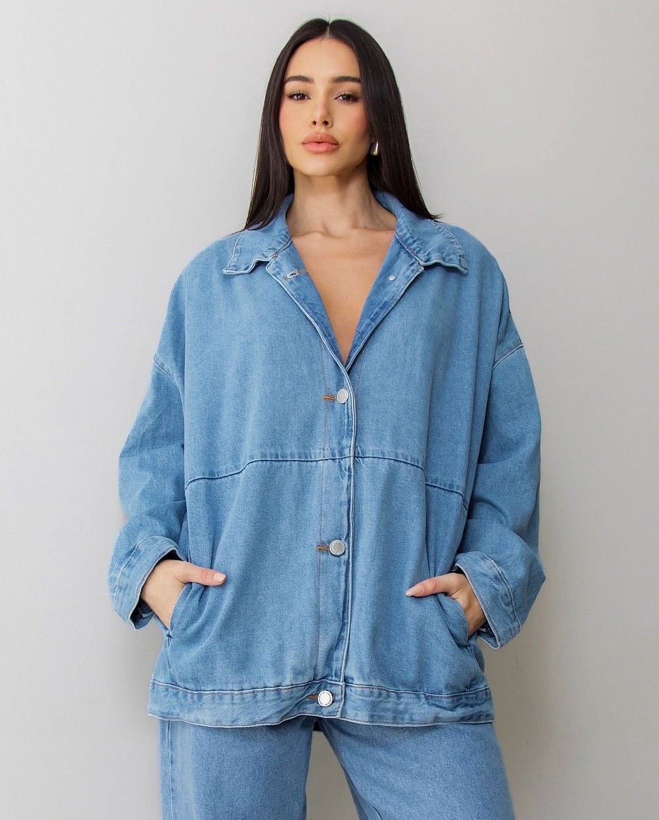 Jaqueta Jeans Feminina Oversize 25329 Sky Médio Consciência