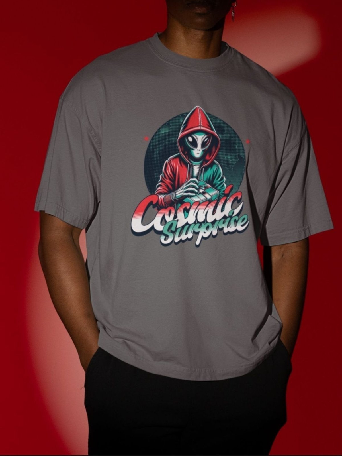 Camiseta Básica Masculina Alienígena ET Espaço Ciência Área 51 Chumbo