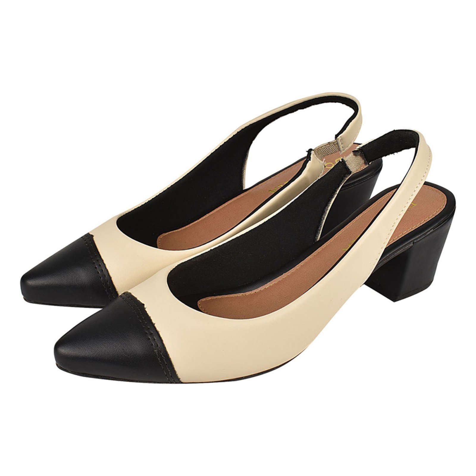 Sapato Scarpin Sandália Donatella Shoes Bico Fino Confort Bicolor Preto