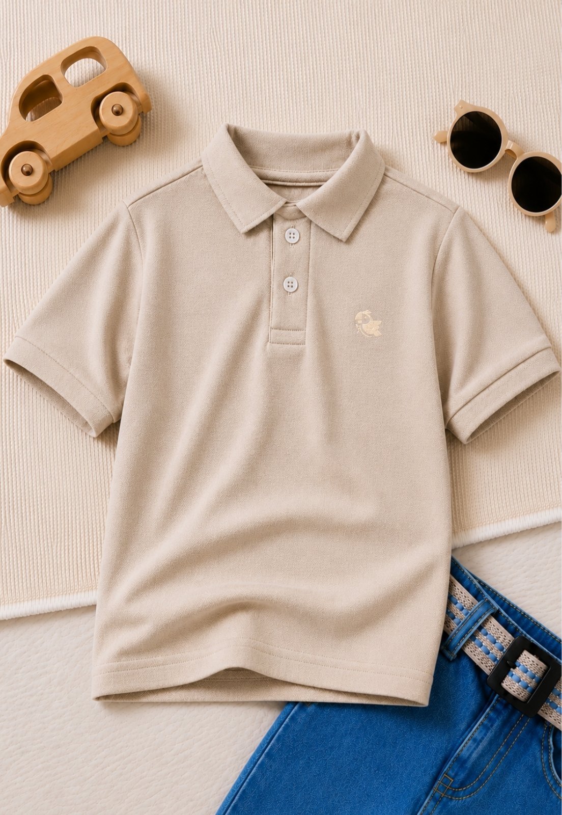 Infantil - Polo Menino Camisa Manga Curta Algodão Piquet Daze Modas Bege