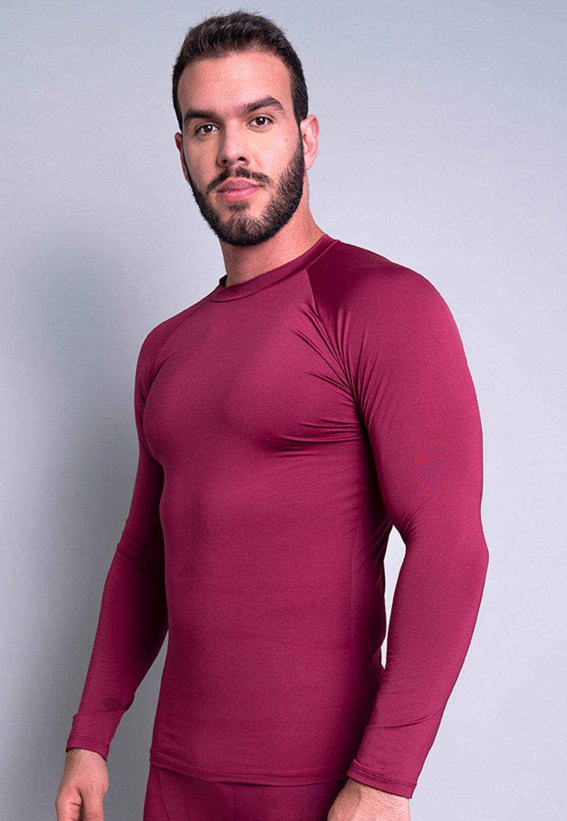 Camisa Térmica Masculina MVB Modas Segunda Pele Proteção Uv 50+ Vinho