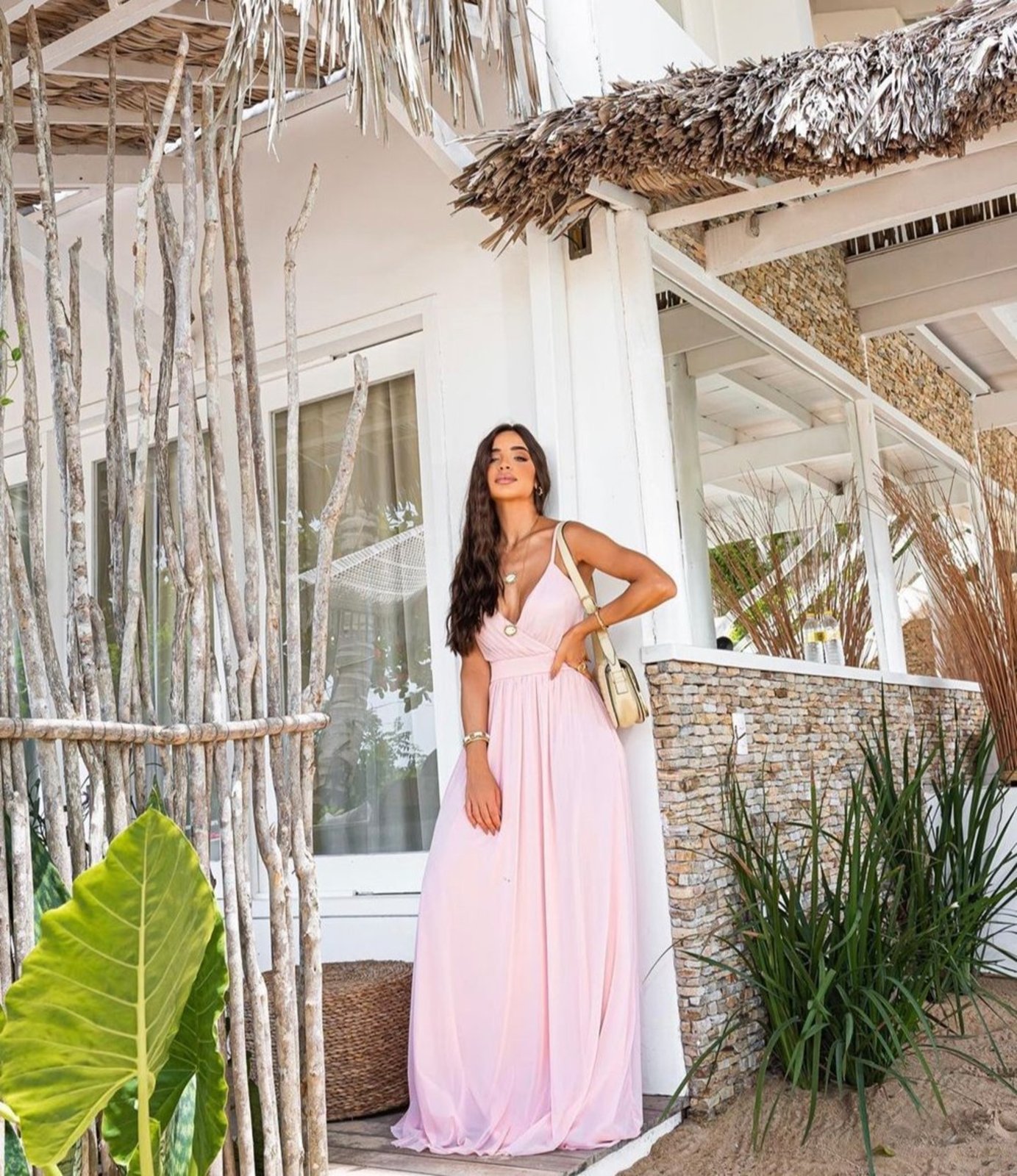 Vestido Longo 77VS Levosch Tule Alcinhas Rosa