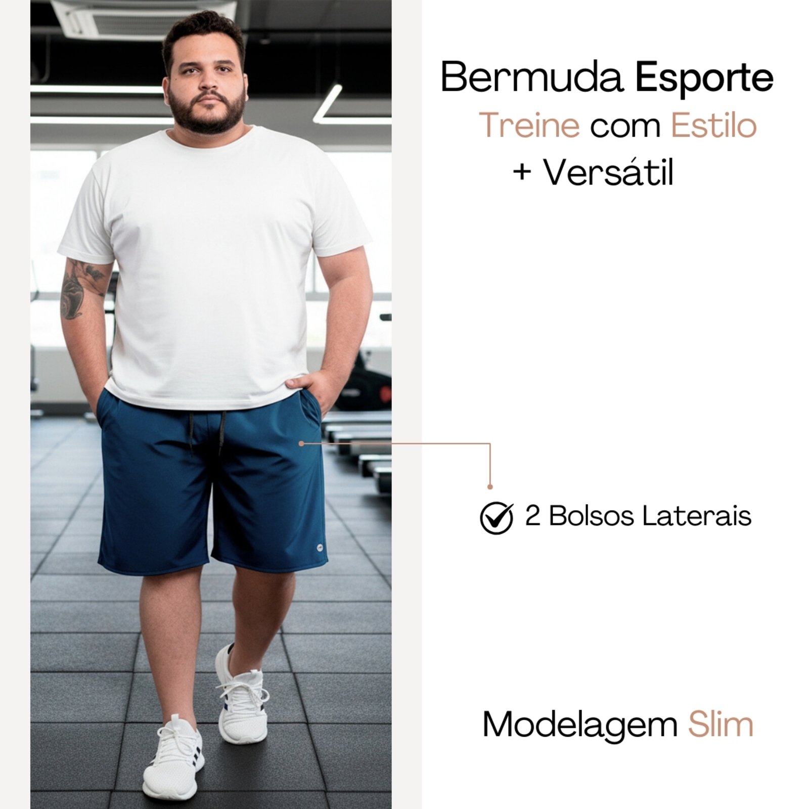 Vista 2 Bermuda Masculina KS Plus Size Tactel Premuim com Elastano Short Esporte Treino azul/azul marinho KS azul/azul marinho