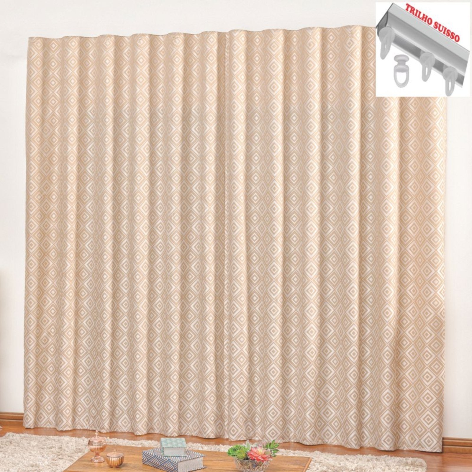Cortina em Jacquard Degradê 4,00 x 2,70 Para Trilho Suisso - Avelã - 100% Poliéster