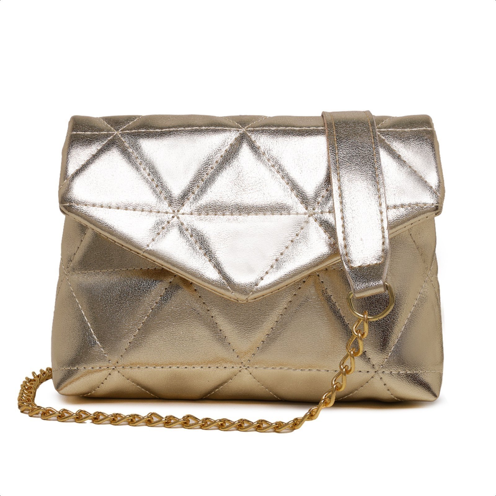 Clutch Feminina Pequena Bolsa Dourada Brilho Metalizado De Festa Carmelo Shoes