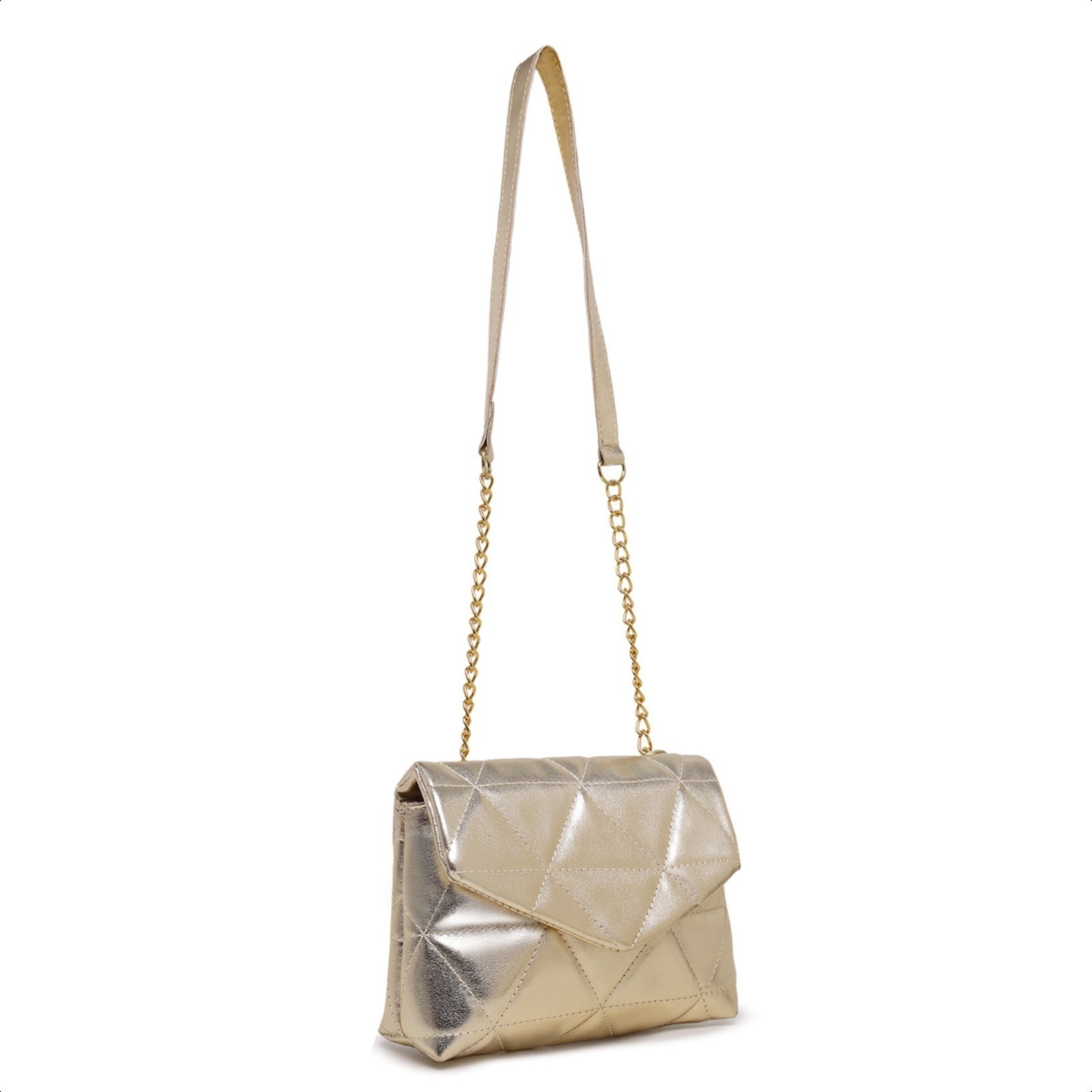 Vista 3 Clutch Feminina Pequena Bolsa Dourada Brilho Metalizado De Festa CARMELO SHOES dourado CARMELO SHOES dourado