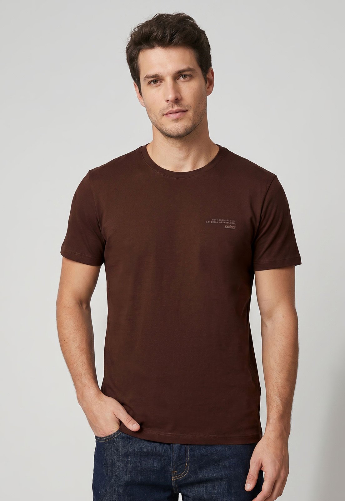 Camiseta Masculina Colcci Gola Redonda Marrom