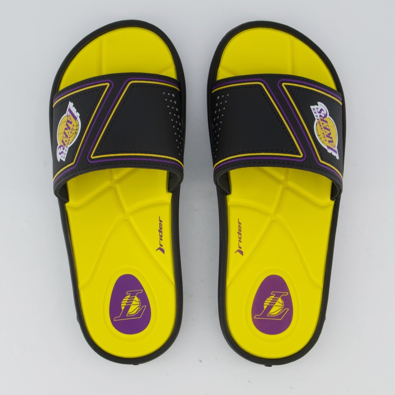 Chinelo Rider Slide Pump NBA Los Angeles Lakers III Preto e Amarelo